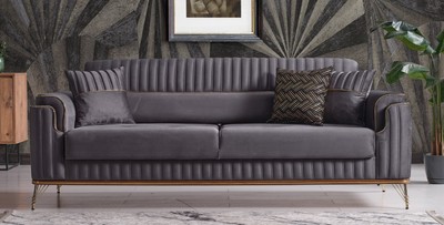 Casa Padrino canapé-lit de luxe gris foncé / marron / or 228 x 94 x H. 88 cm - Canapé de salon avec 3 oreillers - Meuble de salon de luxe