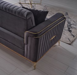 Casa Padrino canapé-lit de luxe gris foncé / marron / or 228 x 94 x H. 88 cm - Canapé de salon avec 3 oreillers - Meuble de salon de luxe