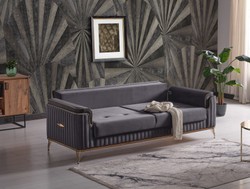 Casa Padrino canapé-lit de luxe gris foncé / marron / or 228 x 94 x H. 88 cm - Canapé de salon avec 3 oreillers - Meuble de salon de luxe