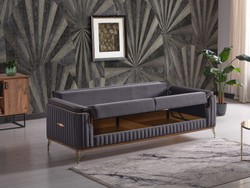 Casa Padrino canapé-lit de luxe gris foncé / marron / or 228 x 94 x H. 88 cm - Canapé de salon avec 3 oreillers - Meuble de salon de luxe