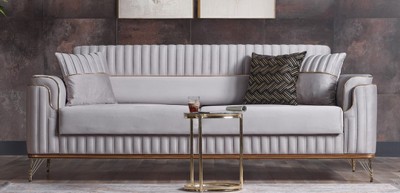 Casa Padrino canapé-lit de luxe gris clair / marron / or 228 x 94 x H. 88 cm - Canapé de salon avec 3 oreillers - Meuble de salon de luxe