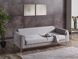 Casa Padrino canapé-lit de luxe gris clair / marron / or 228 x 94 x H. 88 cm - Canapé de salon avec 3 oreillers - Meuble de salon de luxe