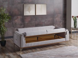 Casa Padrino canapé-lit de luxe gris clair / marron / or 228 x 94 x H. 88 cm - Canapé de salon avec 3 oreillers - Meuble de salon de luxe