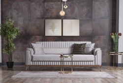 Casa Padrino canapé-lit de luxe gris clair / marron / or 228 x 94 x H. 88 cm - Canapé de salon avec 3 oreillers - Meuble de salon de luxe
