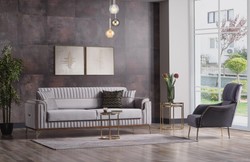 Casa Padrino canapé-lit de luxe gris clair / marron / or 228 x 94 x H. 88 cm - Canapé de salon avec 3 oreillers - Meuble de salon de luxe