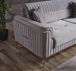 Casa Padrino canapé-lit de luxe gris clair / marron / or 228 x 94 x H. 88 cm - Canapé de salon avec 3 oreillers - Meuble de salon de luxe