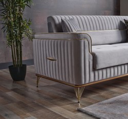 Casa Padrino canapé-lit de luxe gris clair / marron / or 228 x 94 x H. 88 cm - Canapé de salon avec 3 oreillers - Meuble de salon de luxe