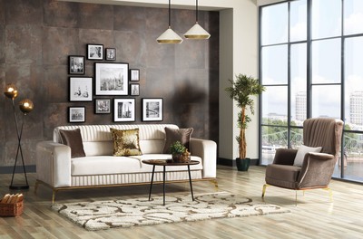 Casa Padrino Luxus Schlafsofa Creme / Braun / Gold 225 x 92 x H. 83 cm - Wohnzimmer Sofa mit 3 Kissen - Luxus Wohnzimmer Möbel