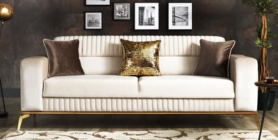 Casa Padrino canapé-lit de luxe crème / marron / or 225 x 92 x H. 83 cm - Canapé de salon avec 3 oreillers - Meuble de salon de luxe