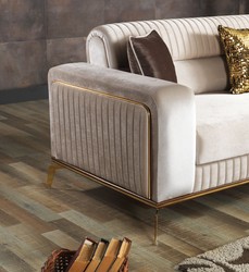 Casa Padrino sofá cama de lujo crema / marrón / oro 225 x 92 x A. 83 cm - Sofá de salón con 3 almohadas - Muebles de salón de lujo