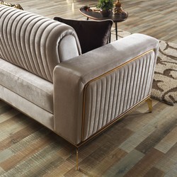 Casa Padrino sofá cama de lujo crema / marrón / oro 225 x 92 x A. 83 cm - Sofá de salón con 3 almohadas - Muebles de salón de lujo