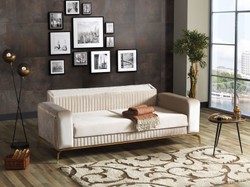 Casa Padrino sofá cama de lujo crema / marrón / oro 225 x 92 x A. 83 cm - Sofá de salón con 3 almohadas - Muebles de salón de lujo