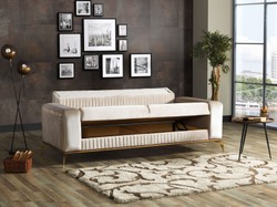 Casa Padrino sofá cama de lujo crema / marrón / oro 225 x 92 x A. 83 cm - Sofá de salón con 3 almohadas - Muebles de salón de lujo