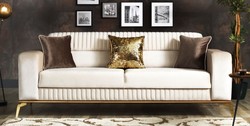 Casa Padrino sofá cama de lujo crema / marrón / oro 225 x 92 x A. 83 cm - Sofá de salón con 3 almohadas - Muebles de salón de lujo