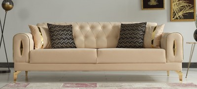 Casa Padrino canapé-lit de luxe beige / or 225 x 95 x H. 83 cm - Canapé de salon avec 4 oreillers - Meuble de salon de luxe
