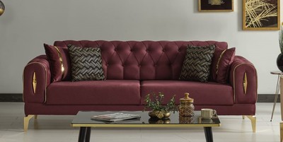 Casa Padrino canapé-lit de luxe vin rouge / or 225 x 95 x H. 83 cm - Canapé de salon avec 4 oreillers - Meuble de salon de luxe