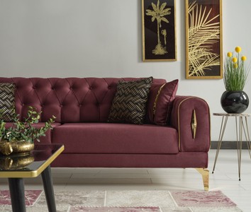 Casa Padrino Luxus Schlafsofa Weinrot / Gold 225 x 95 x H. 83 cm - Wohnzimmer Sofa mit 4 Kissen - Luxus Wohnzimmer Möbel