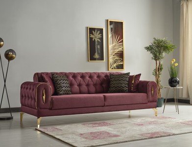 Casa Padrino Luxus Schlafsofa Weinrot / Gold 225 x 95 x H. 83 cm - Wohnzimmer Sofa mit 4 Kissen - Luxus Wohnzimmer Möbel