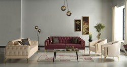 Casa Padrino canapé-lit de luxe vin rouge / or 225 x 95 x H. 83 cm - Canapé de salon avec 4 oreillers - Meuble de salon de luxe