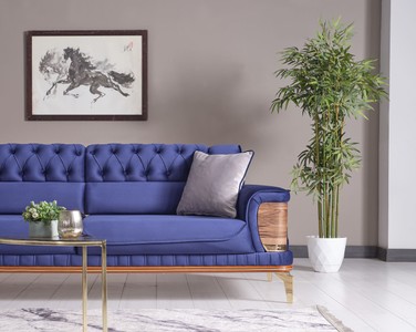 Casa Padrino Luxus Schlafsofa Blau / Braun / Gold 232 x 92 x H. 85 cm - Wohnzimmer Sofa mit 2 Kissen - Luxus Wohnzimmer Möbel