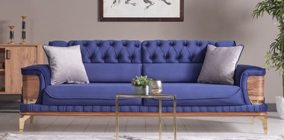 Casa Padrino canapé-lit de luxe bleu / marron / or 232 x 92 x H. 85 cm - Canapé de salon avec 2 oreillers - Meuble de salon de luxe