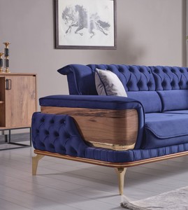 Casa Padrino Luxus Schlafsofa Blau / Braun / Gold 232 x 92 x H. 85 cm - Wohnzimmer Sofa mit 2 Kissen - Luxus Wohnzimmer Möbel