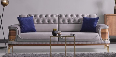 Casa Padrino canapé-lit de luxe gris / marron / or 232 x 92 x H. 85 cm - Canapé de salon avec 2 oreillers - Meuble de salon de luxe