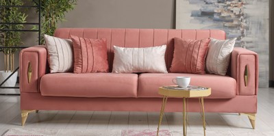 Casa Padrino canapé-lit de luxe rose / or 222 x 93 x H. 87 cm - Canapé de salon avec 5 oreillers - Meuble de salon de luxe
