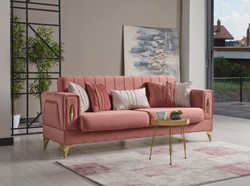 Casa Padrino canapé-lit de luxe rose / or 222 x 93 x H. 87 cm - Canapé de salon avec 5 oreillers - Meuble de salon de luxe