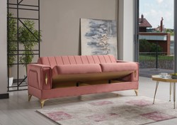 Casa Padrino canapé-lit de luxe rose / or 222 x 93 x H. 87 cm - Canapé de salon avec 5 oreillers - Meuble de salon de luxe