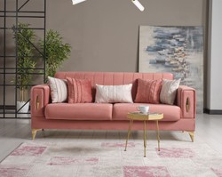 Casa Padrino canapé-lit de luxe rose / or 222 x 93 x H. 87 cm - Canapé de salon avec 5 oreillers - Meuble de salon de luxe