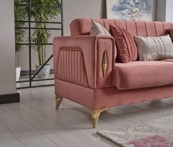 Casa Padrino canapé-lit de luxe rose / or 222 x 93 x H. 87 cm - Canapé de salon avec 5 oreillers - Meuble de salon de luxe