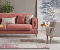 Casa Padrino canapé-lit de luxe rose / or 222 x 93 x H. 87 cm - Canapé de salon avec 5 oreillers - Meuble de salon de luxe