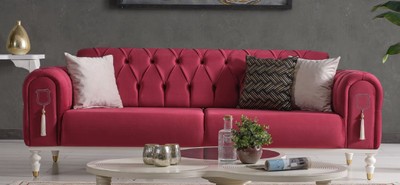 Casa Padrino canapé-lit Chesterfield de luxe rouge / blanc / or 230 x 95 x H. 83 cm - Canapé de salon avec 3 oreillers - Meuble de salon de luxe