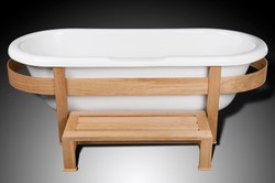 Casa Padrino bañera de lujo retro blanco / natural 178 x 76 x A. 73 cm - Bañera independiente con estructura de madera y escalón - Muebles de baño retro Casa Padrino bañera de lujo retro blanco / natural 178 x 76 x A. 73 cm - Bañera independiente con estructura de madera y escalón - Muebles de baño retro