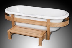 Casa Padrino bañera de lujo retro blanco / natural 178 x 76 x A. 73 cm - Bañera independiente con estructura de madera y escalón - Muebles de baño retro Casa Padrino bañera de lujo retro blanco / natural 178 x 76 x A. 73 cm - Bañera independiente con estructura de madera y escalón - Muebles de baño retro