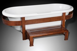 Casa Padrino bañera de lujo retro blanco / marron oscuro 178 x 76 x A. 73 cm - Bañera independiente con estructura de madera y escalón - Muebles de baño retro Casa Padrino bañera de lujo retro blanco / marron oscuro 178 x 76 x A. 73 cm - Bañera independiente con estructura de madera y escalón - Muebles de baño retro