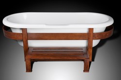 Casa Padrino bañera de lujo retro blanco / marron oscuro 178 x 76 x A. 73 cm - Bañera independiente con estructura de madera y escalón - Muebles de baño retro Casa Padrino bañera de lujo retro blanco / marron oscuro 178 x 76 x A. 73 cm - Bañera independiente con estructura de madera y escalón - Muebles de baño retro