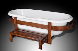 Casa Padrino bañera de lujo retro blanco / marron oscuro 178 x 76 x A. 73 cm - Bañera independiente con estructura de madera y escalón - Muebles de baño retro Casa Padrino bañera de lujo retro blanco / marron oscuro 178 x 76 x A. 73 cm - Bañera independiente con estructura de madera y escalón - Muebles de baño retro