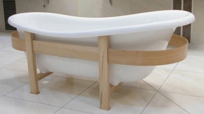 Casa Padrino bañera de lujo retro blanco / natural 178 x 76 x A. 73 cm - Bañera independiente con estructura de madera - Muebles de baño retro