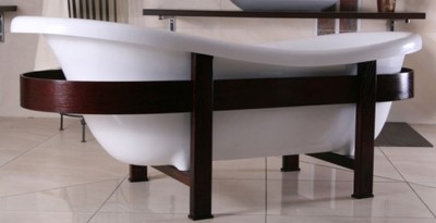 Casa Padrino bañera de lujo retro blanco / marron oscuro 178 x 76 x A. 73 cm - Bañera independiente con estructura de madera - Muebles de baño retro