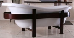 Casa Padrino luxury retro bathtub white / dark brown 178 x 76 x H. 73 cm - Freestanding bathtub with wooden frame - Retro bathroom furniture