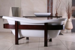 Casa Padrino luxury retro bathtub white / dark brown 178 x 76 x H. 73 cm - Freestanding bathtub with wooden frame - Retro bathroom furniture