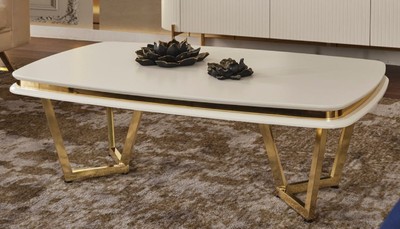 Casa Padrino table basse de luxe blanc / or 120 x 70 x H. 40 cm - Table de salon rectangulaire - Meubles de salon de luxe
