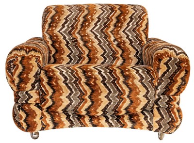 Casa Padrino fauteuil de luxe design des années 70 beige / marron / noir 94 x 93 x H. 70 cm - Fauteuil de salon rétro avec roulettes - Mobilier de salon design des années 70
