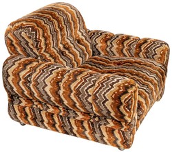 Casa Padrino sillón de diseño de lujo de los años 70 beige / marrón / negro 94 x 93 x A. 70 cm - Sillón de salón retro con ruedas - Muebles de salón de diseño de los años 70
