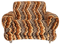 Casa Padrino sillón de diseño de lujo de los años 70 beige / marrón / negro 94 x 93 x A. 70 cm - Sillón de salón retro con ruedas - Muebles de salón de diseño de los años 70