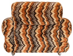 Casa Padrino sillón de diseño de lujo de los años 70 beige / marrón / negro 94 x 93 x A. 70 cm - Sillón de salón retro con ruedas - Muebles de salón de diseño de los años 70