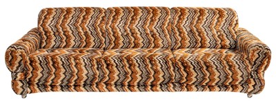 Casa Padrino canapé de luxe des design années 70 beige / marron / noir 228 x 93 x H. 70 cm - Canapé de salon rétro avec roulettes - Mobilier de salon design années 70