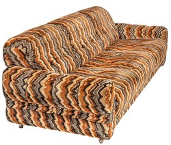 Casa Padrino canapé de luxe des design années 70 beige / marron / noir 228 x 93 x H. 70 cm - Canapé de salon rétro avec roulettes - Mobilier de salon design années 70